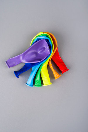Small multicolored inflatable balls in the rainbow palette, art concept. Colorful balloons. Graduation Rainbow themeの写真素材