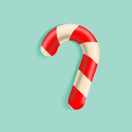 Realistic Xmas candy on blue backdrop. Top view on icon in a flat style. Template for greeting card...