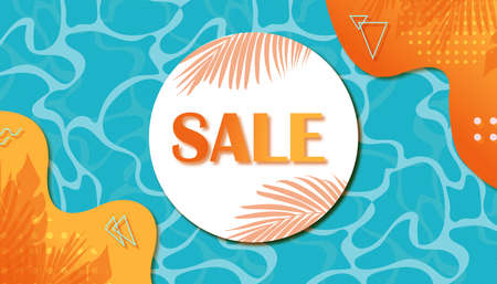 Colorful Summer banner background with blue pool. Place for text. Concept background