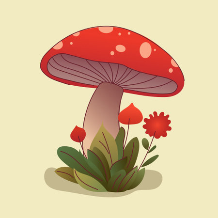 Vector flat mushroom icon set. Agaric mushrooms collection. Magic mushroom symbol, design template. Vector illustrationのイラスト素材