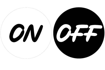 On Off mode lettering, flat monochrome buttons with hand drawn font, contrast labels for any...