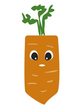 Cute Carrot character in flat minimalist style, vector illustration of orange carrot cartoonish icon of vegetable, healthy and vegetarian food illustration, garden plantのイラスト素材