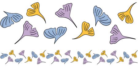 Seamless border with ginkgo leaves ornament pattern, doodle vector illustration simple and cute, can...