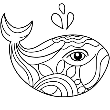 Coloring whale drawing, doodle whale illustration for coloring book, cute whale outline drawing for kids entertainmentのイラスト素材