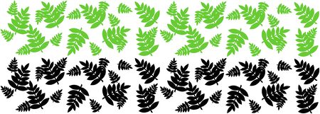 Fern leaves border in green and black, seamless border for decoration of cards, books, covers, vector design elementのイラスト素材