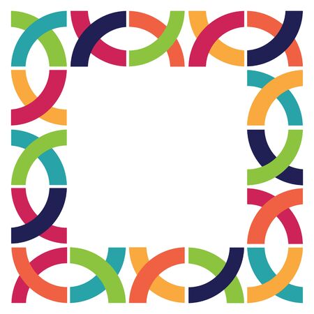 Bright elegant border or seamless pattern element, minimalistic colorful square shape with symmetric elements in orange, green, yellow and turquoise colors. Abstract minimalist backgroundのイラスト素材