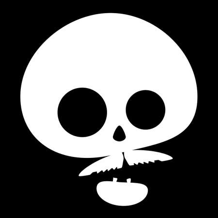 Funny Skull with mustache vector illustration. Halloween sign decoration image white on blackのイラスト素材