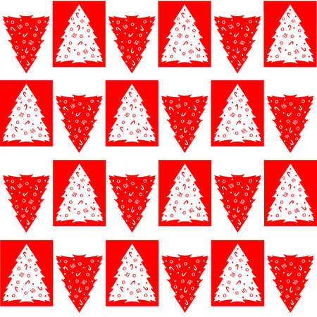 Christmas trees seamless pattern in red and white. Geometrical repeated pattern for holidays decoration, home decor fabrics and wrapping paperのイラスト素材