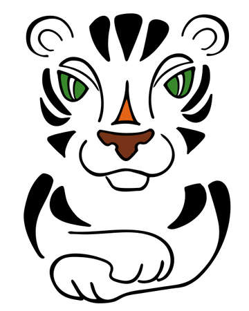 Tiger symbol of 2022 new year, cute sketch vector drawing, stripes and green eyes create silhouette. Lying tiger signのイラスト素材