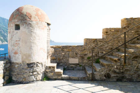 Architectural detail of the Dragonara castle in the nice little coastal village of Camogli in Liguria Italyの写真素材