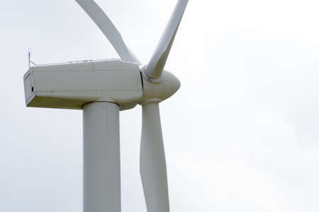 Detail of a wind turbine in the Monte Galletto wind farm in Bologna Italy. This wind farm is a...