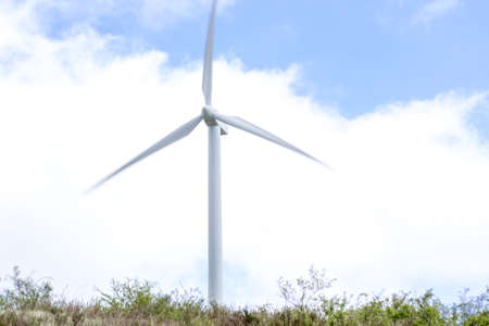 Detail of a wind turbine in the Monte Galletto wind farm in Bologna Italy. This wind farm is a...