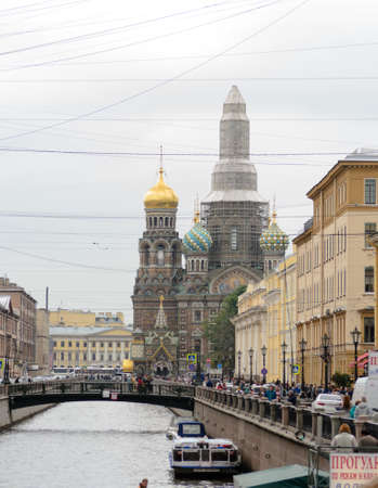 Saint Petersburg, Russia, august 2019. The church of the Savior on Blood seen from Griboedov canalのeditorial素材