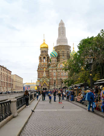 Saint Petersburg, Russia, august 2019. The church of the Savior on Blood seen from Griboedov canalのeditorial素材