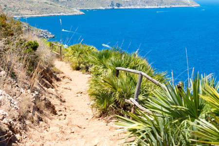 Coastal hiking trail in the Zingaro natural reserve in Sicily Italy.の写真素材