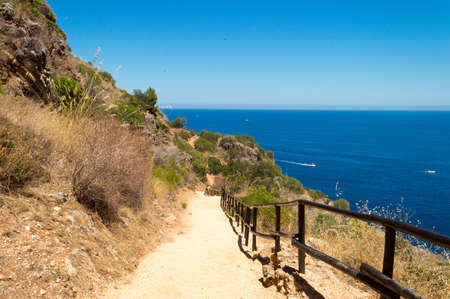 Coastal hiking trail in the Zingaro natural reserve in Sicily Italy.の写真素材