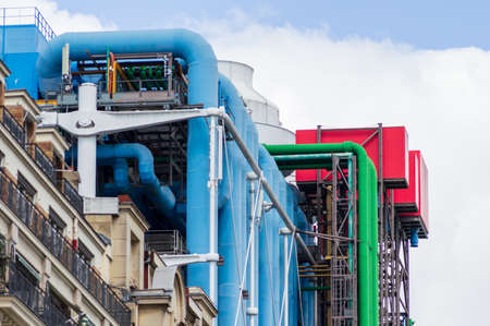 Paris, France, september 2021. Characteristic colorful back of the center Pompidou museum buildingのeditorial素材