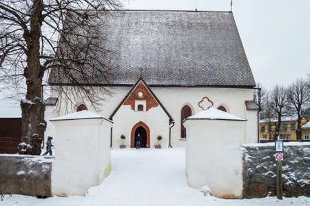 Porvoo, Finland, december 2021. Chathedral of Porvoo in winter time after restauration, landmark of this old little townのeditorial素材