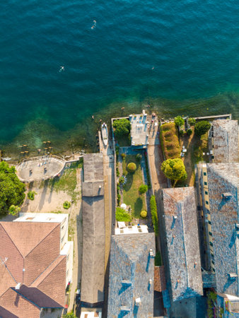 Orta San Giulio lake shore top viewの写真素材