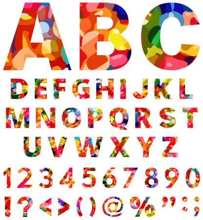 Colorful alphabet from A to Z with numbers and symbolsのイラスト素材