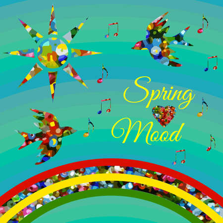 Abstract springmood composition with sun and birdsのイラスト素材