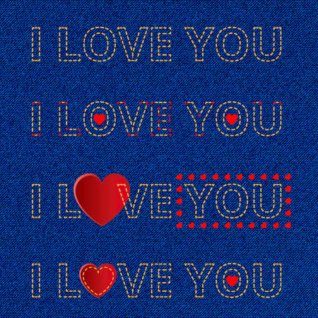 Declaration of love lettering on denim backgroundのイラスト素材