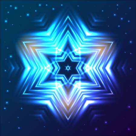 Abstract glow snowflake on blue dark backgroundのイラスト素材
