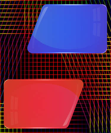 Red and blue glass plates with abstract colorful decoration linesのイラスト素材