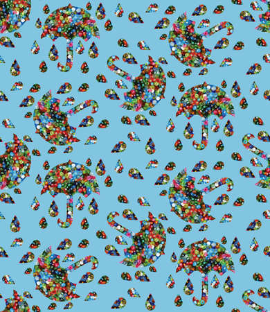 Abstract seamless pattern of umbrellas and raindrops
