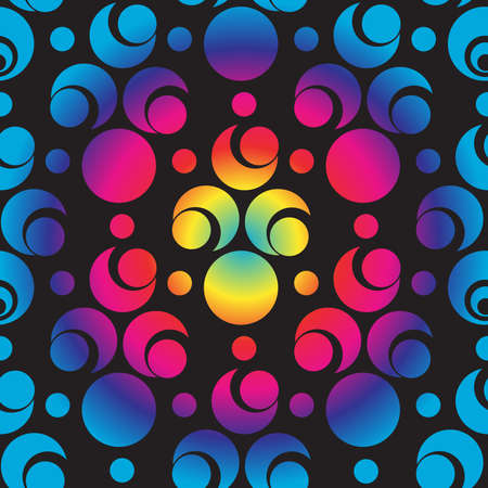 Abstract endless pattern with colorful gradient circle and semicircle elements on black backgroundのイラスト素材