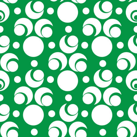 Abstract seamless pattern with white circle and semicircle elements on green backgroundのイラスト素材