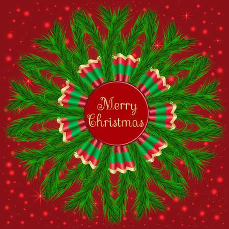 Christmas wreath with colorful confetti of different sizes on red backgroundのイラスト素材