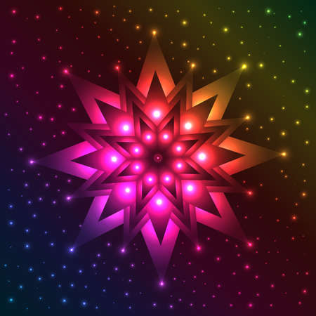 Abstract luminous snowflake on spectrum background with plenty of sparklesのイラスト素材