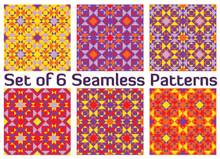 Set of 6 abstract contemporary colorful geometric seamless patternsのイラスト素材