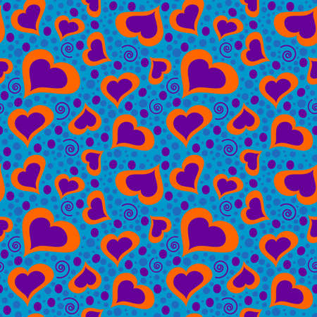 Abstract cute seamless heart pattern in violet, orange and blue colorsのイラスト素材