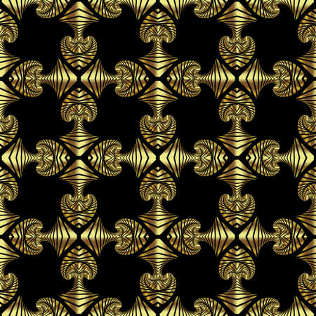 Abstract splendid seamless pattern with golden decorative ornament on black backgroundのイラスト素材