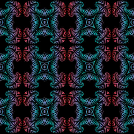 Abstract deluxe seamless pattern with colorful metallic decorative ornament on black background