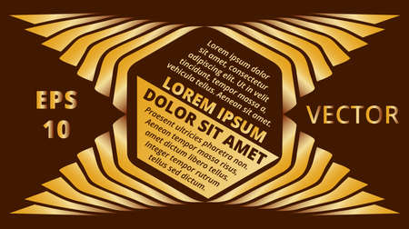 Abstract decorative golden gradient hexagon text frame on dark brown backgroundのイラスト素材
