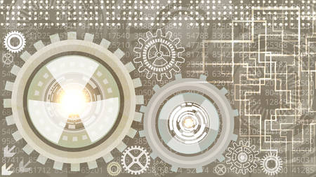 Abstract futuristic technology background with gears in grey and white shades. Digital technology and engineering concept designのイラスト素材