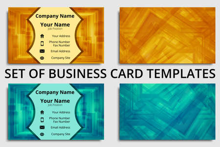 Premium set of business cards with abstract design in blue, green, orange, and yellow shadesのイラスト素材
