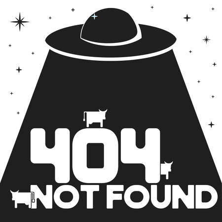 Image for website, Page not found with ufo and cow.