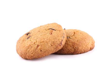 Muesli cookies.Oat cookies.Handmade chocolate cookies isolated on white background.の写真素材