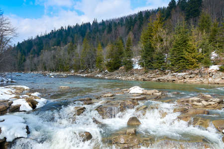 mountain river in springの写真素材