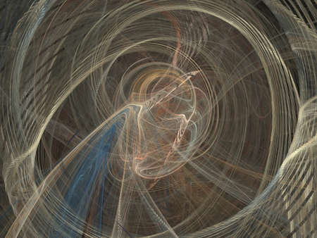 3D rendering with beige abstract glowing fractal with curves and lines