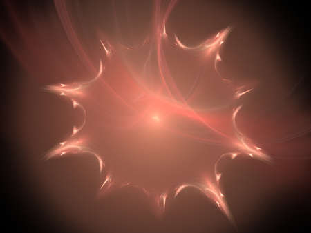 3D rendering with red abstract glowing fractal in the form of floral pattern with curvesの写真素材