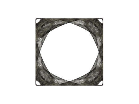 3D rendrering with grey abstract fractal in the form of a square with an empty circle inside.