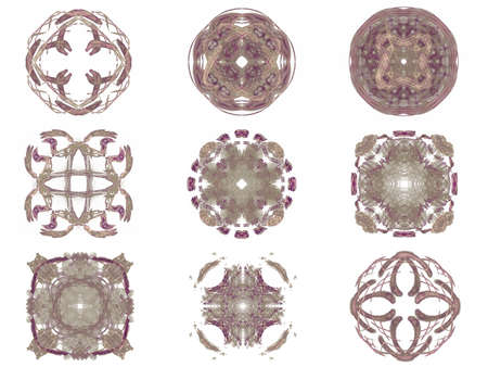 Set of abstract fractal pattern on a white background.
