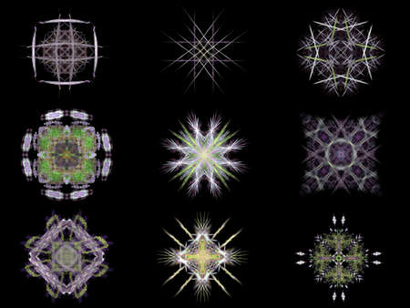 Set of abstract colored fractal pattern on black background