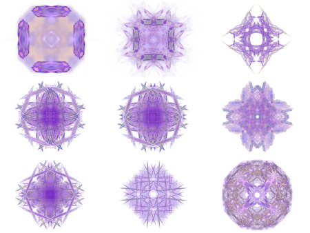 Set of purple abstract fractal pattern on a white background