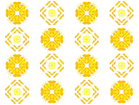 Seamless texture with 3D rendering abstract fractal yellow pattern on a white background for fabric...